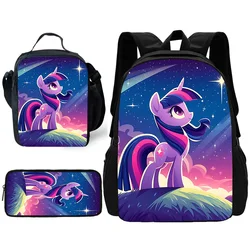 My Little Ponies Child School Backpack with Lunch Bags ,Pencil Bags ,School Bags for Boys Girls Best Gift