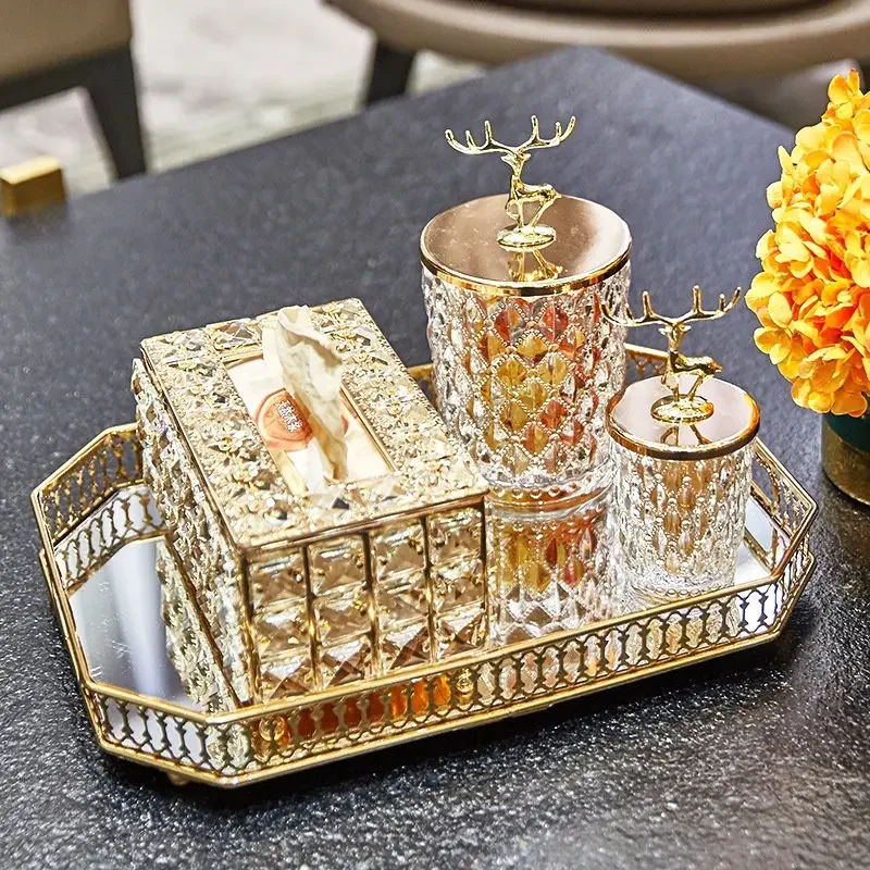 Nordic Modern Perfume Gold Mirror Jewelry Display Perfume Vanity Ornate Metal Tray