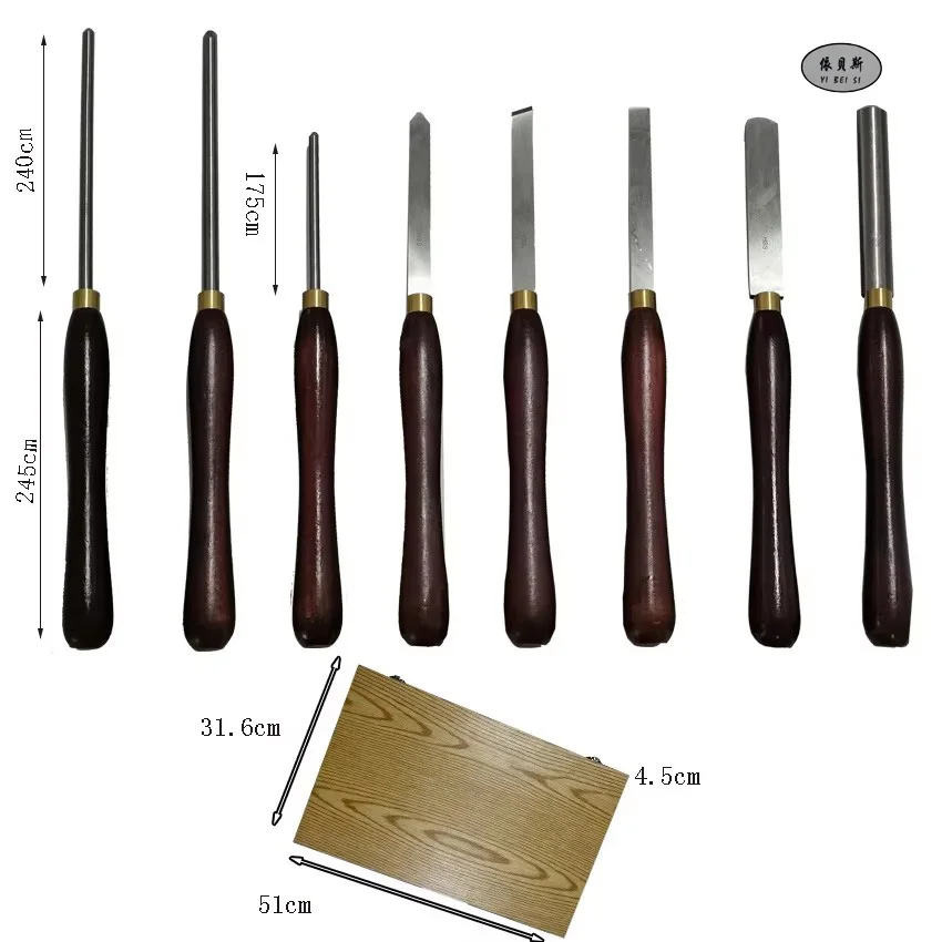 

8pcs HSS Wood Turning Tool Set Lathe Machine Carving Reamer with Wooden Handle Box Package OEM Customizable