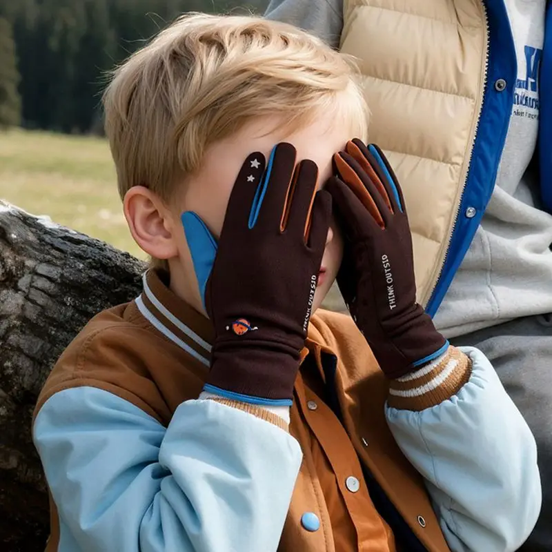 الأطفال بنين بنات رشاقته الشتاء قفازات مخملية الطفل المضادة للانزلاق قفازات التزلج على الجليد الرياضة في الهواء الطلق لركوب الدراجات 7-13 سنة #3