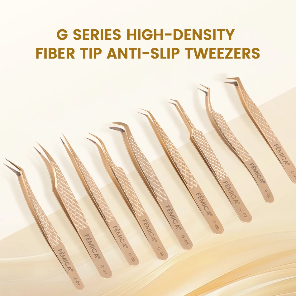 Femica Anti-slip Stainless Steel Eyelash Tweezers Precision Eyebrow Grooming Tool Fiber Tip for Volume Isolation Lash Extension