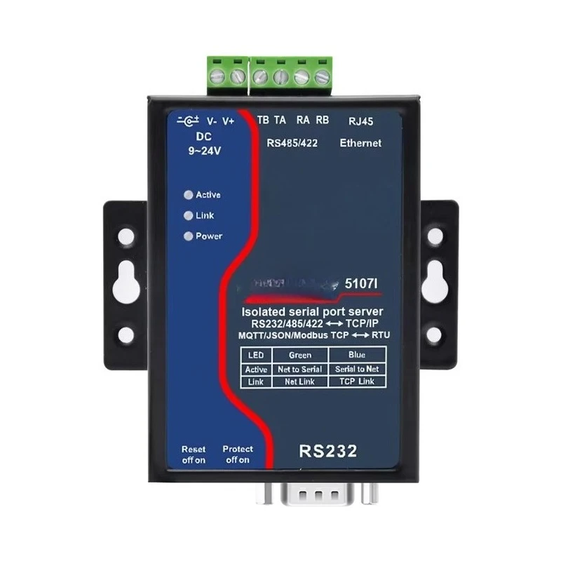 Isolated  Serial Port Server Modbus Gateway RS485/422/232 Serial Port to Ethernet MQTT/JSON Gateway5107I
