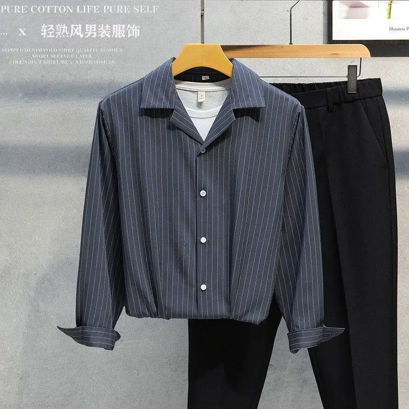 

Fashion Turn-down Collar Simple Comfortable Versatile Selling Summer Hot Selling Men's Clothing Comfortable Stripe Long Sleeve