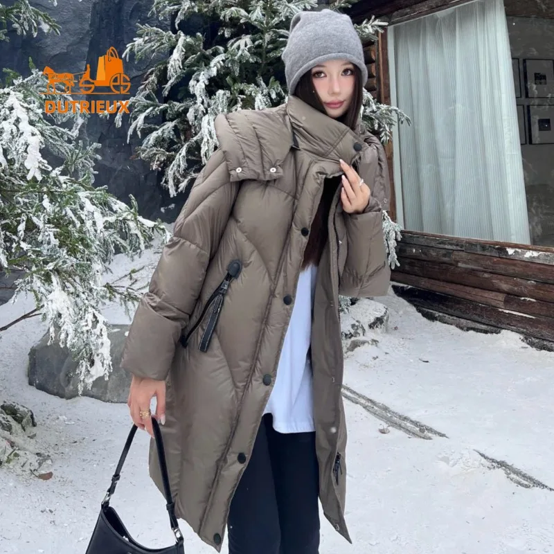 2025 New Winter Women Simple Mid-length Down Jacket, 90% Grey Goose Down, Thick Texture Elegant and Comfortable Warm Women Coat