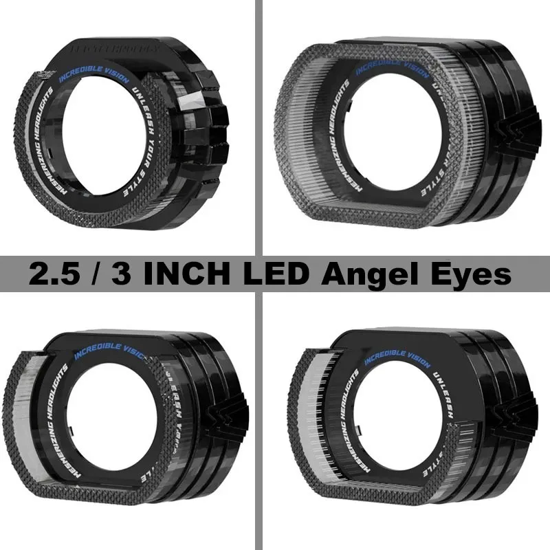 

2PCS 2.5/3inch 5D Crystal Angel Eyes Mask LED Halo Rings for Bi Xenon LED Projector Lenses Headlight DRL Car Light Accessories
