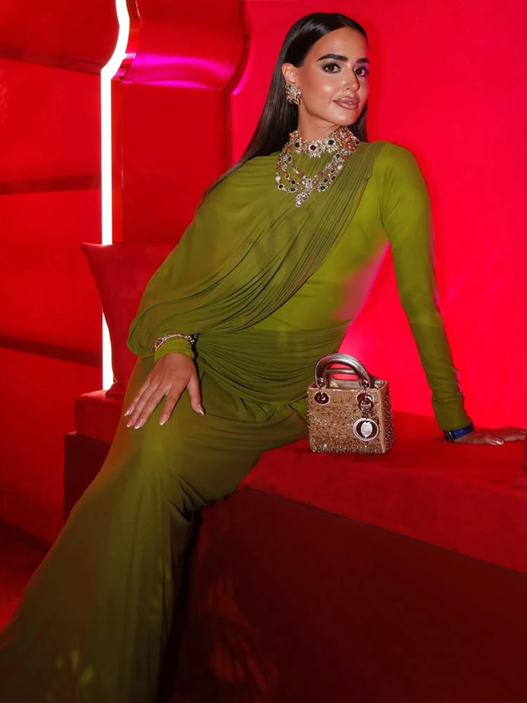 فساتين طويلة أنيقة مكشكشة من Kliou للسيدات للخريف بتصميم غير منتظم ورقبة دائرية وأكمام طويلة للحفلات المسائية فساتين ضيقة #3