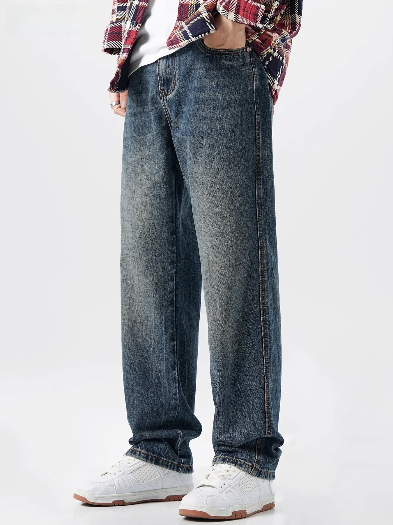 

Мужские джинсы в стиле ретро, широкие прямые брюки-трубы, свободный крой, весна-осень, для подростков