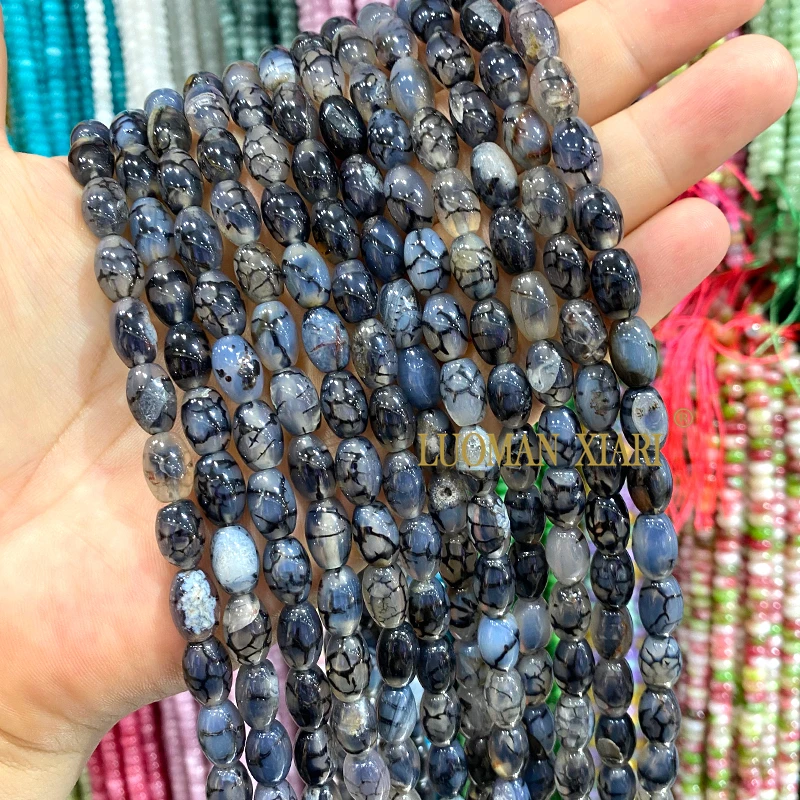 8x12MM Rice Natural Stone Rough Processing Green Dragon Veins Agate Spacer Beads for Jewelry Making Diy Bracelets Accessories