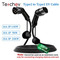 Teschev Type 2 to Type2 EV Charging Cable 1 Phase 32A 7kW 3 Phases 11kW 22kW Charger Cables For Electric Vehicle