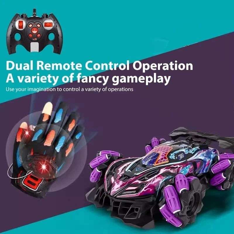 RC Stunt Car Dual Remote Control 4WD RC Drift Car Glove Gesture Radio Control Electric Children Toys With Music Led Lights