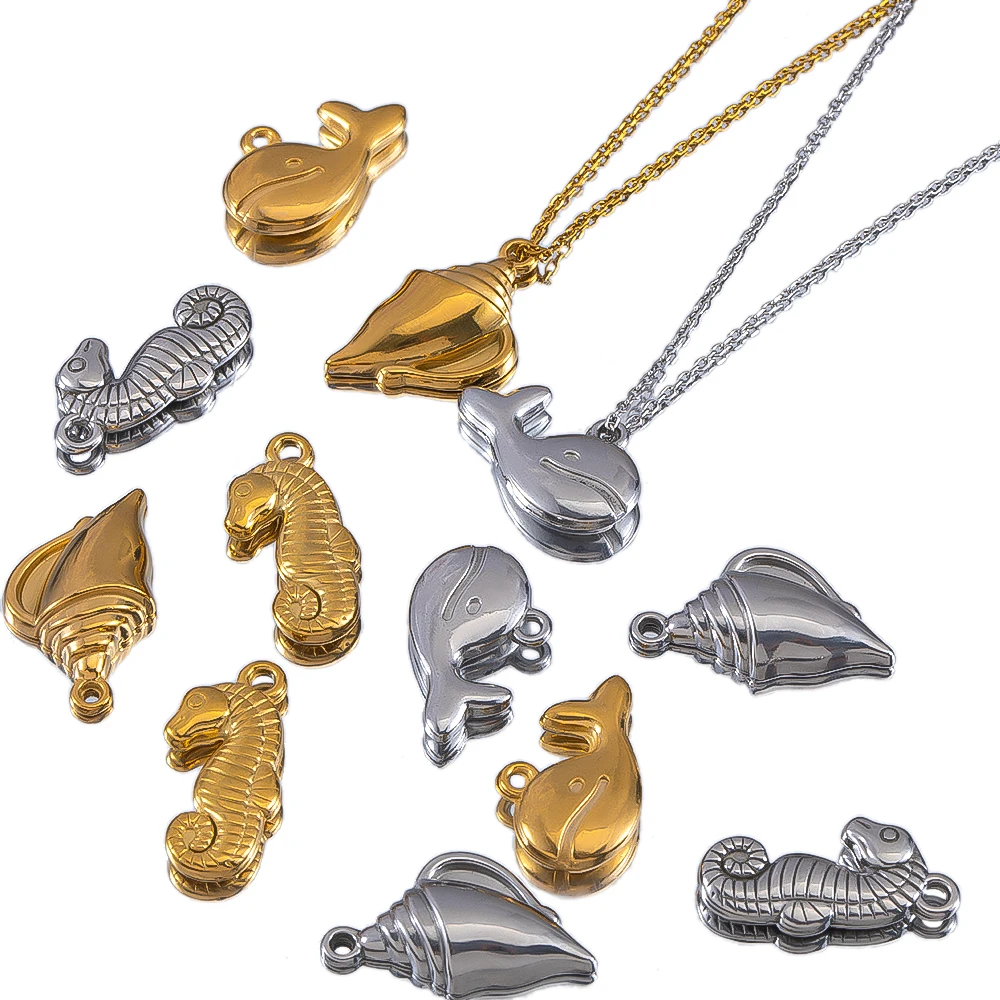 2pcs Hot Selling Marine Life Stainless Steel Pendant For DIY Marine Series Necklace Hair Accessory Clothing Decoration Materials