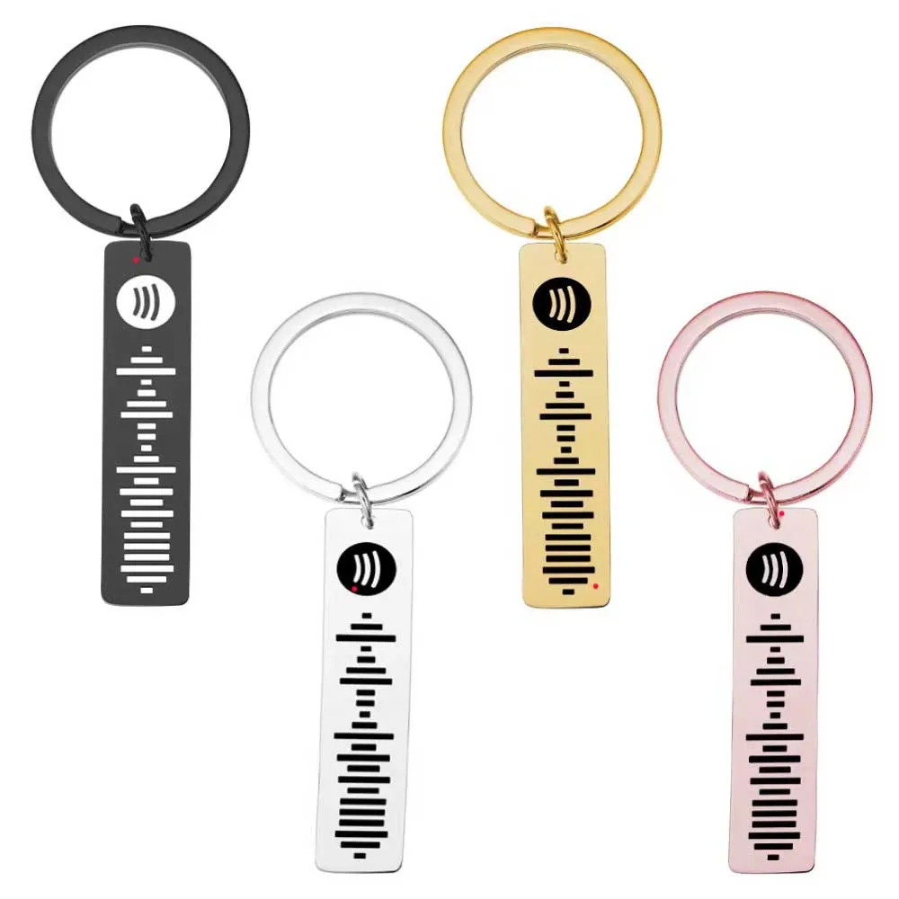 Personalized Spotify Code Keychain Engraved Name Song Music Keyring Scannable Song Key Ring Chain Holder Gift for Couple