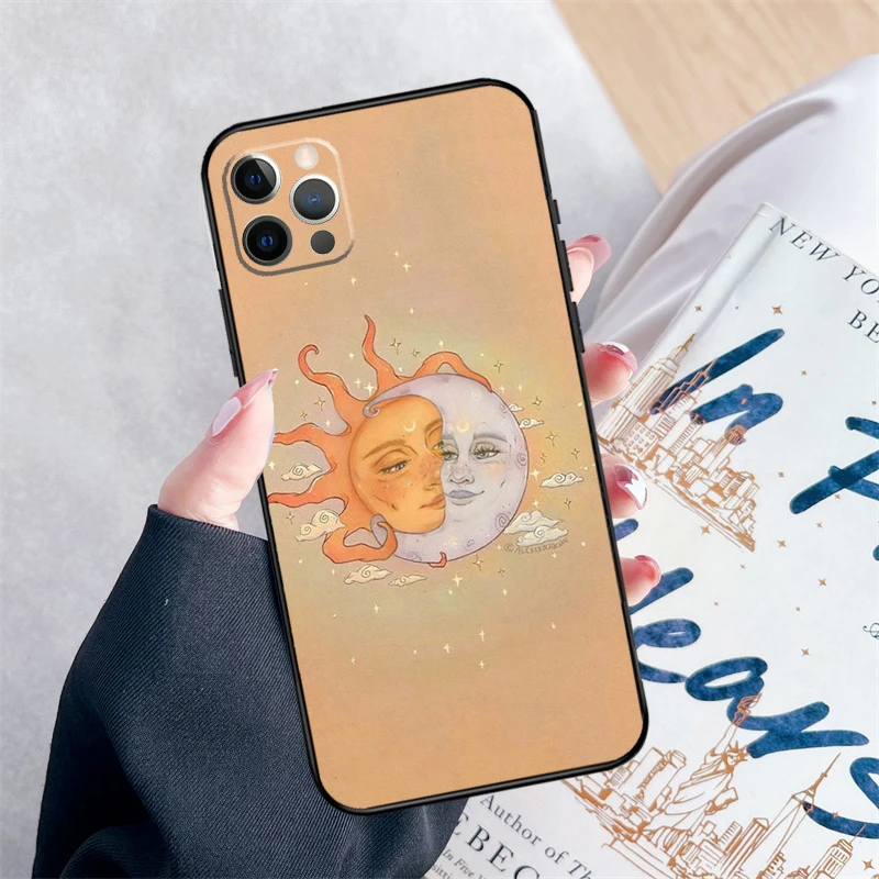Sun Moon Aesthetic Phone Case For iPhone 16 Pro Max 11 12 13 Mini 14 15 Pro Max 15 16 Plus XR 16e Cover Coque