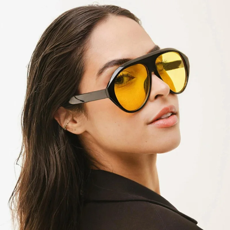 Retro Große PC-Rahmen-Sonnenbrille für Damen, runde Piloten-Sonnenbrille in Schwarz mit Farbverlauf, coole Herren-Sonnenbrille, einteilige Designer-Sonnenbrille – Detail 7