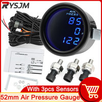 2inch 52mm Blue LCD Three Pressure Air Pressure Gauge + 3pcs Electrical Sensors 1/8NPT PSI Air Suspension Air Ride for Car Truck