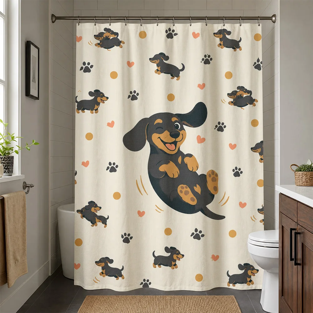 Cute Dog Paw Print Shower Curtain Bathroom Decor Funny Puppy Shower Curtain for Kids and Pets