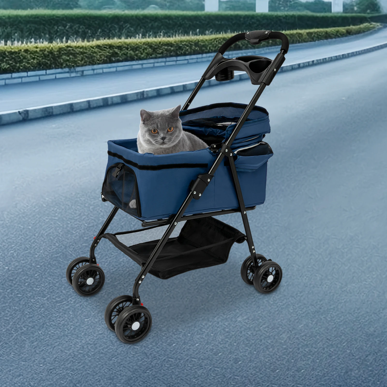 

Foldable Puppy StrollerPet Stroller for Cats/Dogs,4 Wheels Dog Cat Stroller for Up to 30lbs Small Medium Dogs Cats with Storage