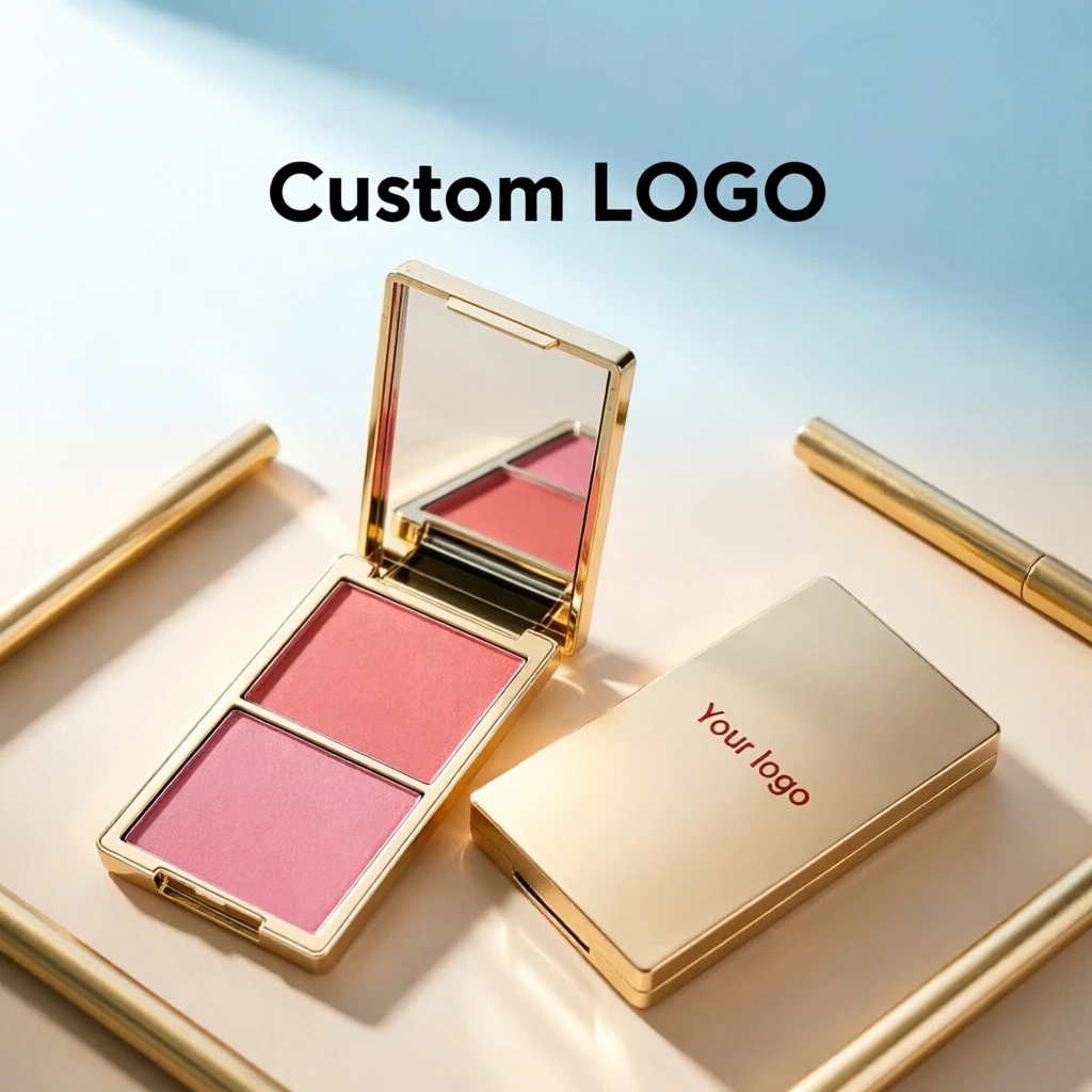 Customizable Logo Gold Electroplated 2-in-1 Cream Blush Duo Palette for Everyday Makeup Travel Wedding Party and Gift