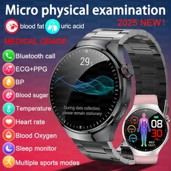 2025 New Medical Grade Smart Watch Men ECG+PPG Blood Lipid Blood Sugar Uric Acid HRV Tester AMOLED HD BT Call Women Smart Watch