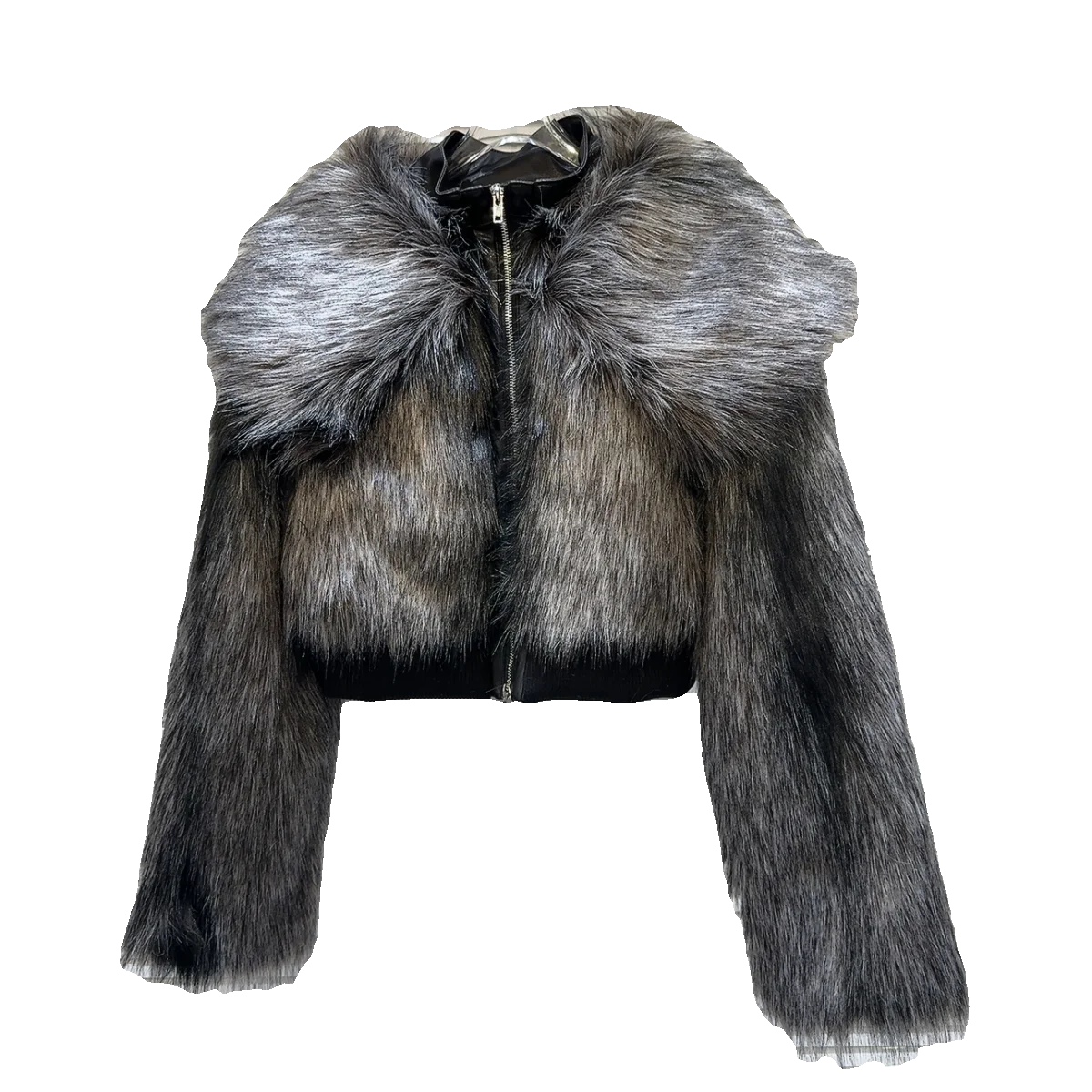 2023年冬のトレンド、少量生産のホットガール風、人工毛皮襟付きコットン裏地フェイクファーコート、レディースストレートチューブ型