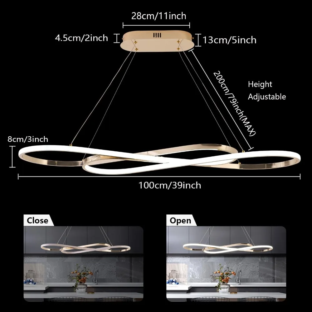 الحديثة الذهب قلادة LED ضوء المطبخ جزيرة الثريا عكس الضوء قابل للتعديل ارتفاع غرفة الطعام #5