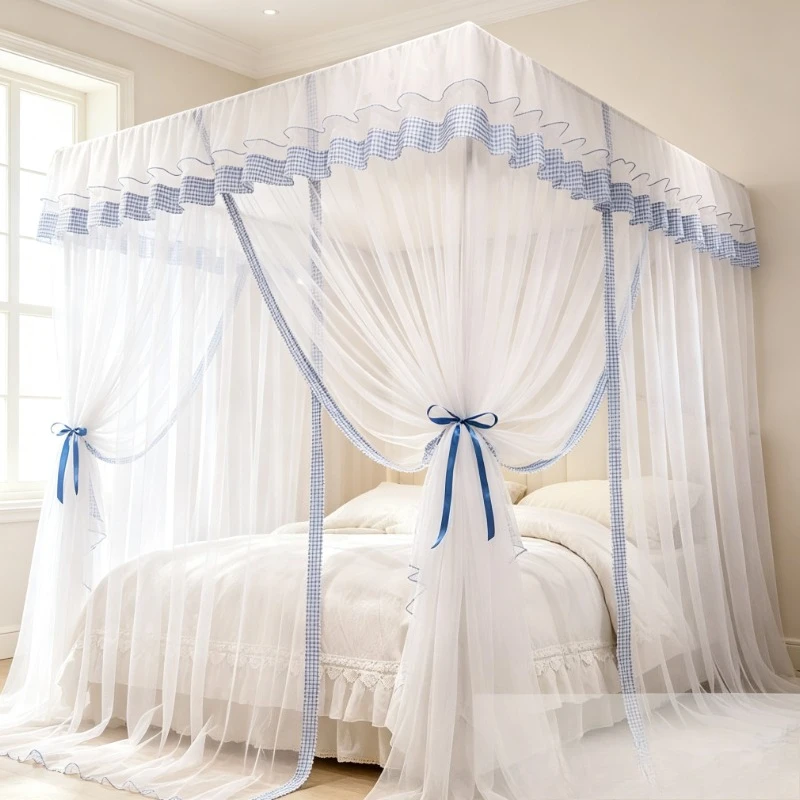 White Square Top Mosquito Net Palace Style Full Enclosure Bed Canopy for Bedroom Home Decor