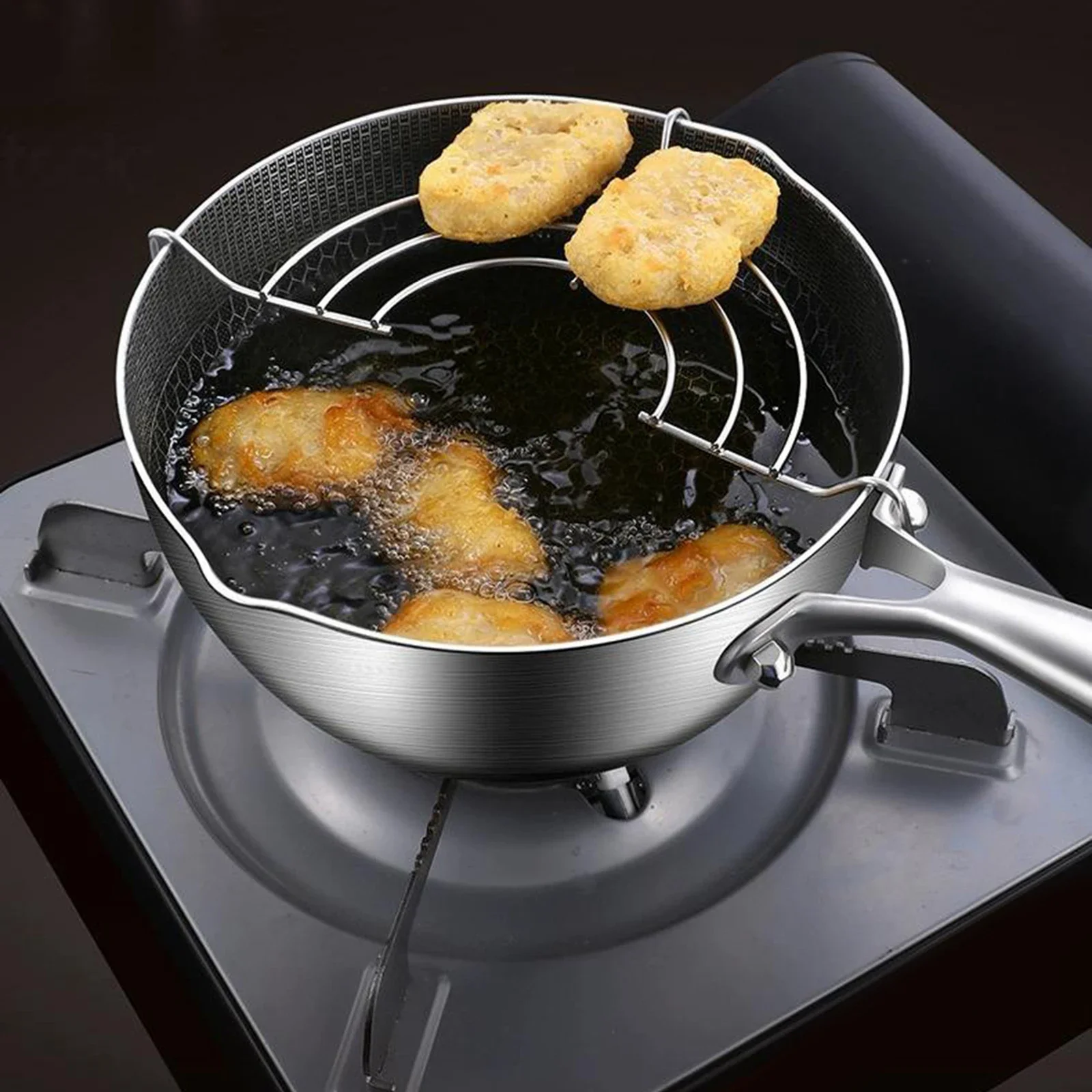 Deep Fryer Pot Cookware Japanese Tempura Fryer Pan Stainless Steel Saucepan for French Fries Sauce Chicken Dried Fish Warm Milk