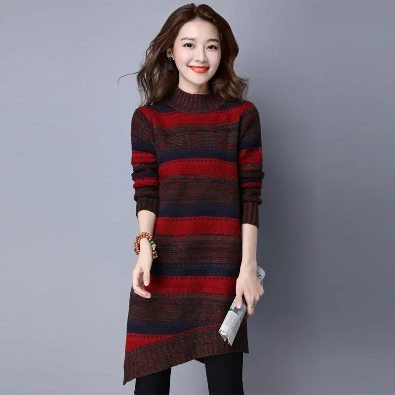 Striped Autumn and Winter New In Crochet Dresses for Women High Quality Luxury Casual Youth Kpop Elegant G X Woman Knitted Dress