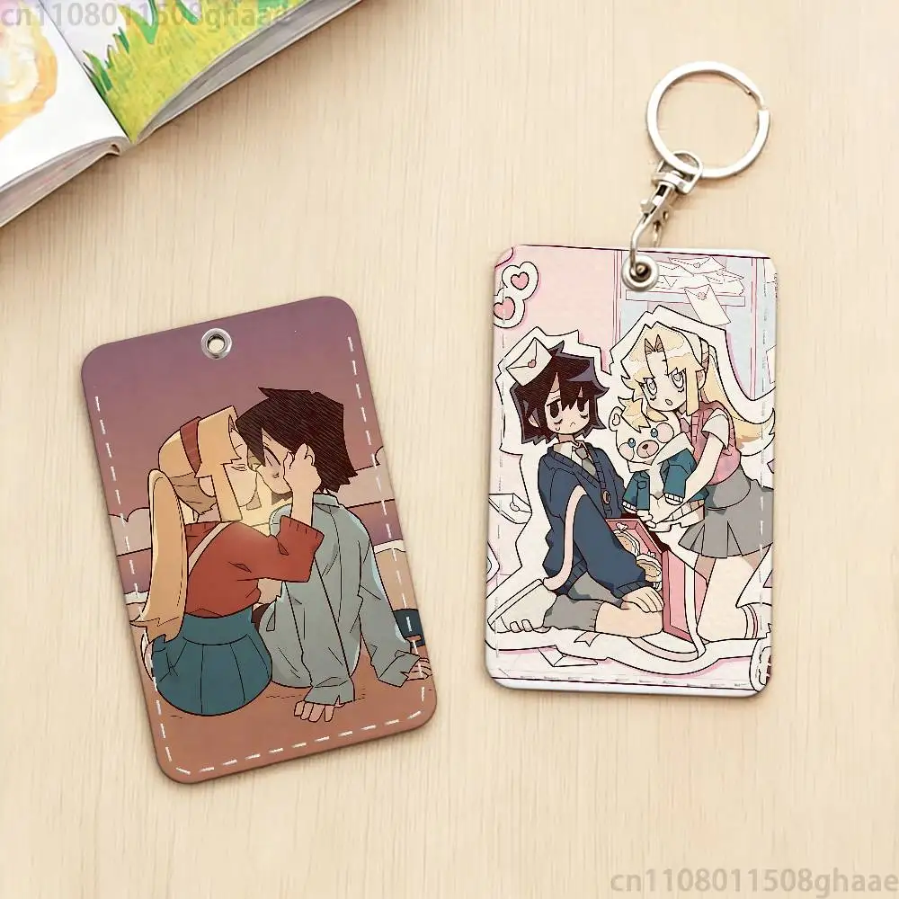 아이 러브 에이미 AMY x BIBI 애니메이션 직사각형 카드 케이스 키체인 액세스 카드 가방 키 태그 링 가죽 카드 홀더 키 링 액세스