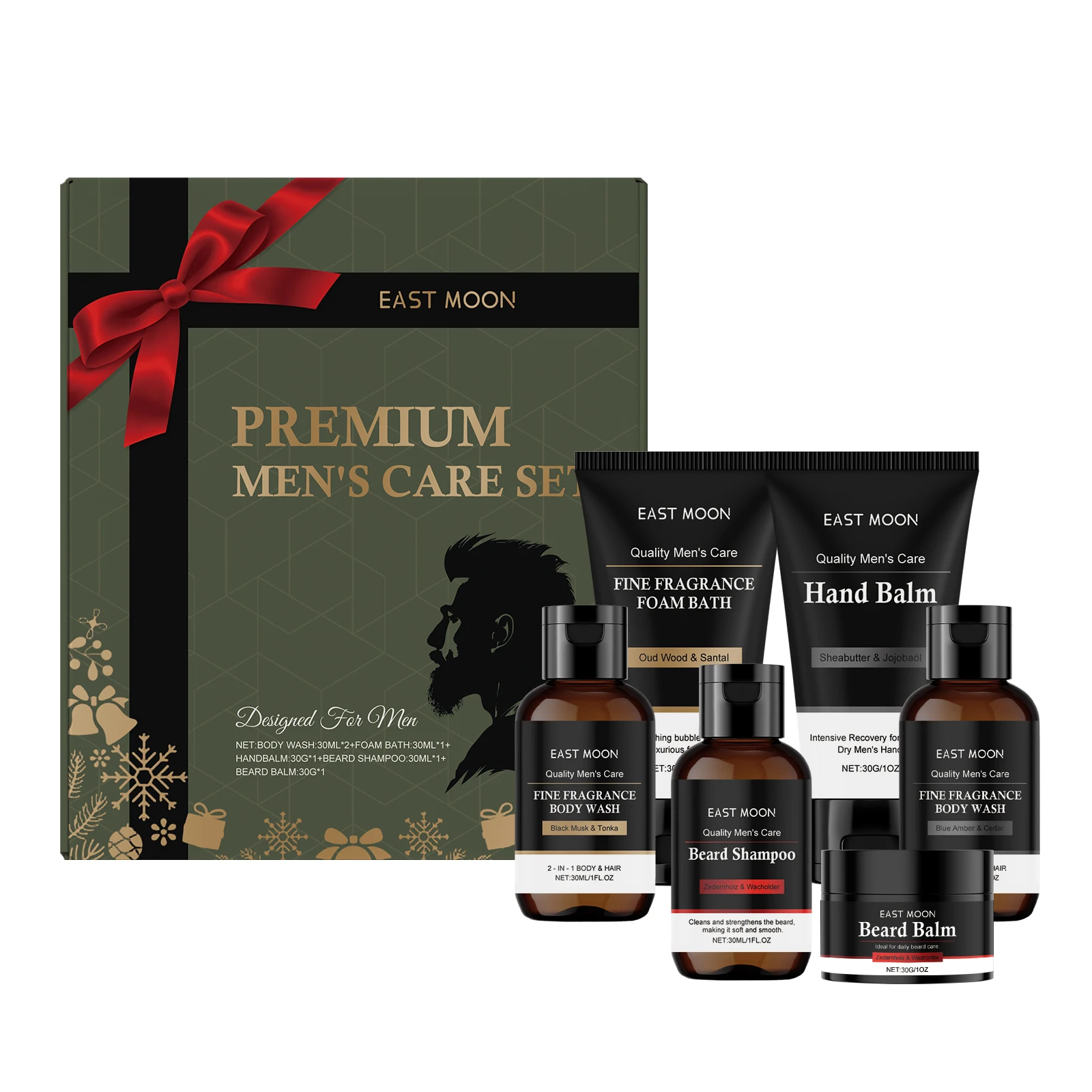 مجموعة العناية الشخصية للرجال مجموعة شامبو اللحية وبلسم غسل الجسم بلسم اليد مجموعة هدايا الكريسماس للرجال مجموعة صناديق العناية بالبشرة المغذية