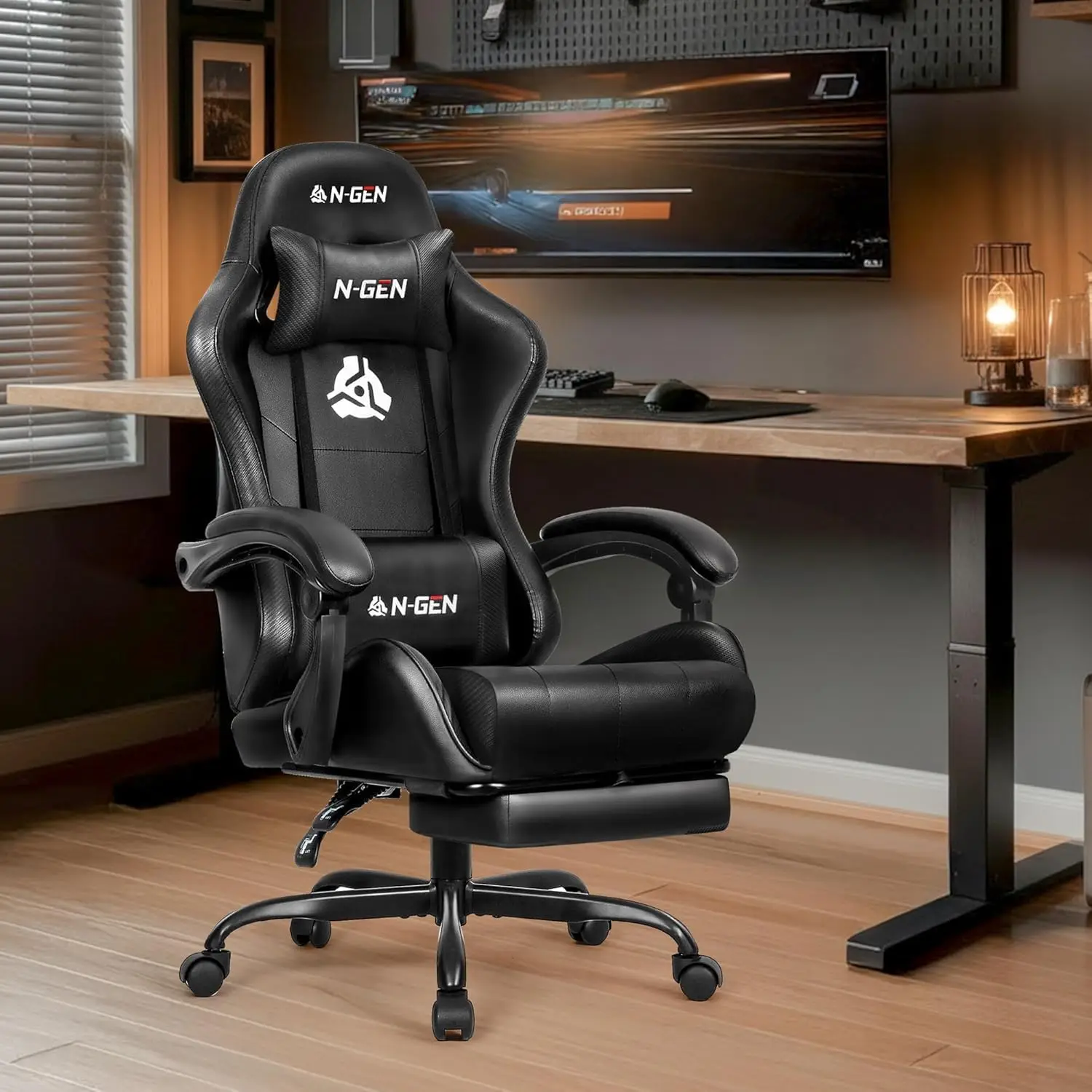 Gaming Chair with Footrest Lumbar Support for Home Office High Back Recliner Ergonomic Computer Desk Chair Carbon Black
