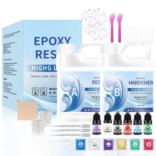 Imagen 2 del producto Juego de pegamento epoxi de resina AB, 500/1000ml, endurecedor de alto adhesivo, pegamento de cristal, fabricación de joyas, molde de resina transparente DIY, manualidades