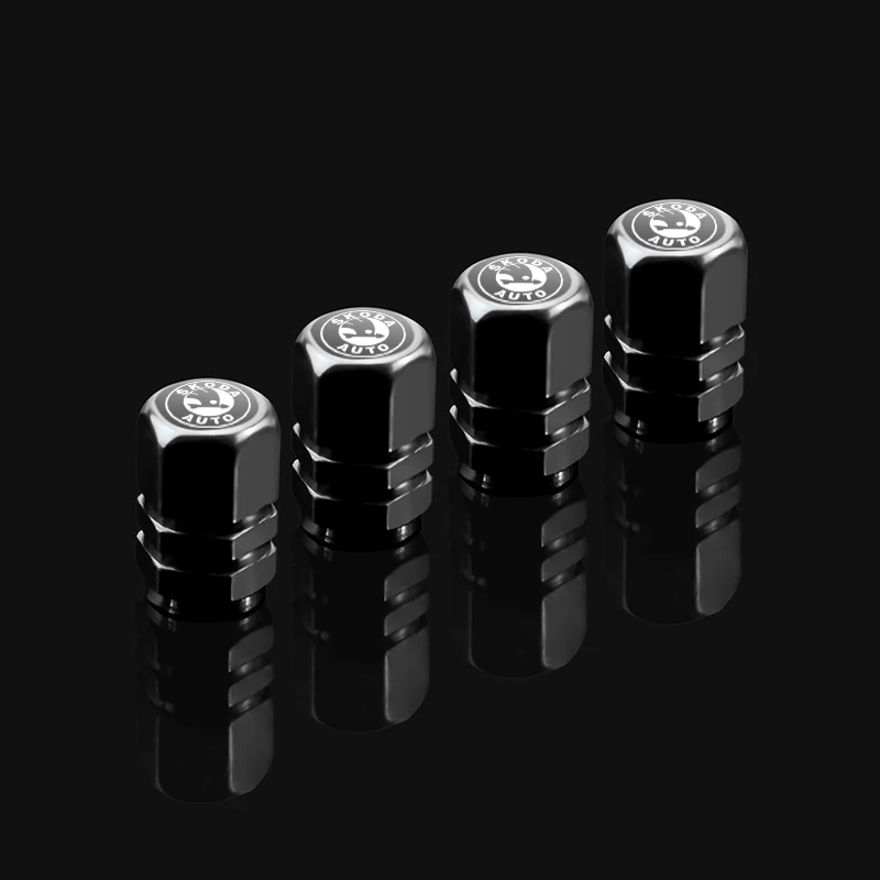 4Pcs Car Tire Valve Caps Metal Dustproof Wheel Stem Cover For Skoda Yeti Kamiq Kodiaq Karoq Octavia Fabia Rapid Vrs Mk3 Superb