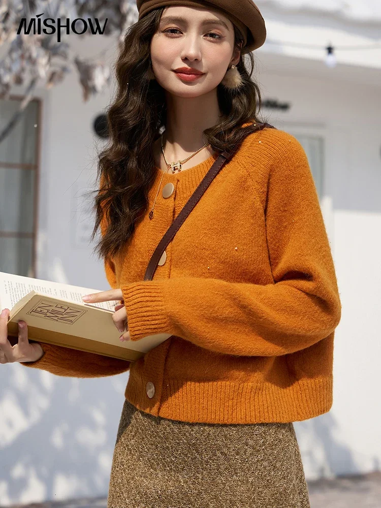 Autumn Round Neck Sweater Cardigan 2023 Winter Lazy Style Soft Knitwear Jumpers Female Button Up Knitted Jacket Top MXC55Z0398