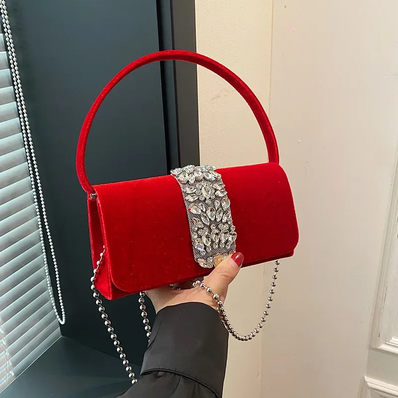 Fashion Shining Diamond Plush Bag for Women Fashion Designer Luxury 2024 Texture Shoulder Crossbody Chain Small Square BagS
