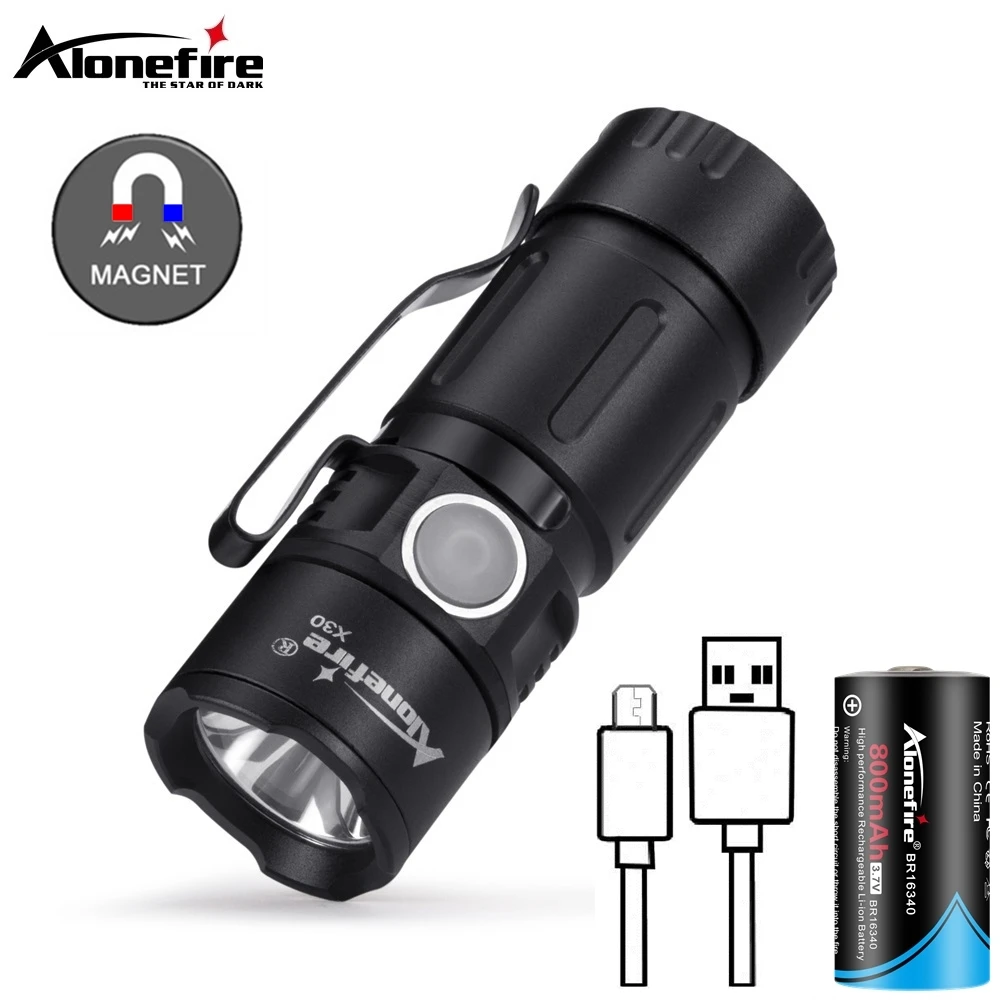 X30 5W LED portable Mini Led Flashlight Magnet Usb Rechargeable Outdoor child lady Backpack Pocket Torch lamp 16340 battery