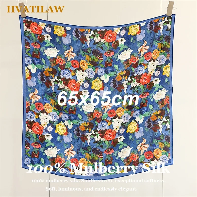 New Colorful Garden 100% Mulberry Silk Square Scarf Women Neck Warmer Soft Korean Wrap Gift Elegant Daily All Season Lightweight