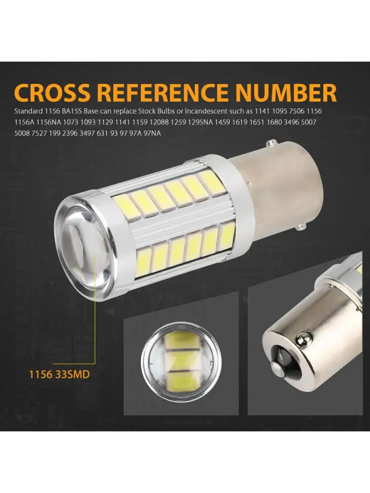 2x 1156 33SMD LED Tail Brake Stop Backup Reverse Turn Signal Lights Bulbs White 1157,7440,7443,3156,3157 BASE