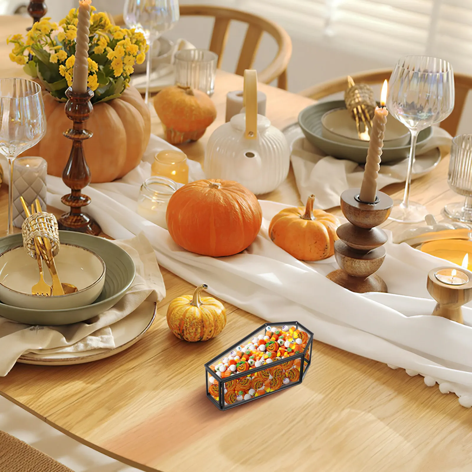 

Черный стеклянный декоративный сундук-гроб, миниатюрный готический футляр для украшений с откидной крышкой, поднос для конфет на Хэллоуин, уникальный домашний декоративный сундук