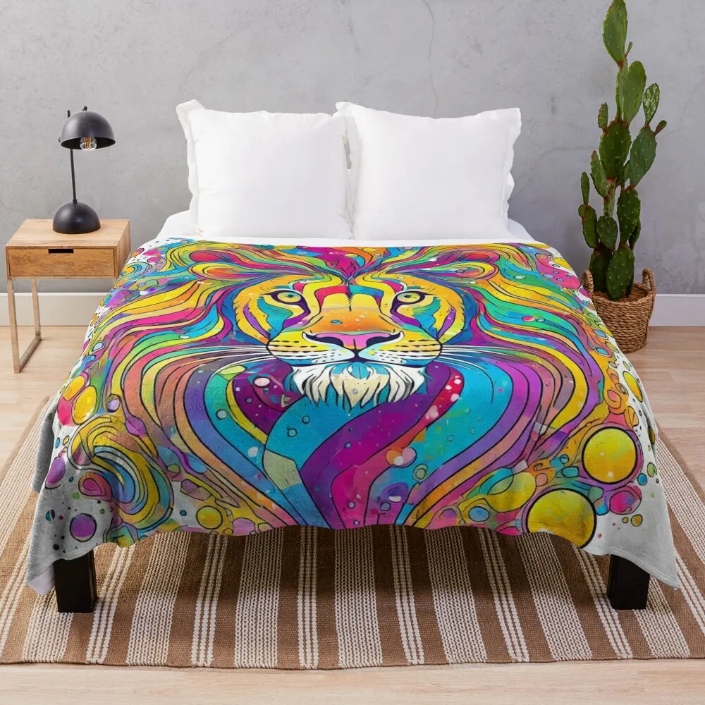 

Swirling colors with bubbles and droplets forming the image of a lion Throw Blanket Cute Plaid Moving Luxury Thicken Blankets