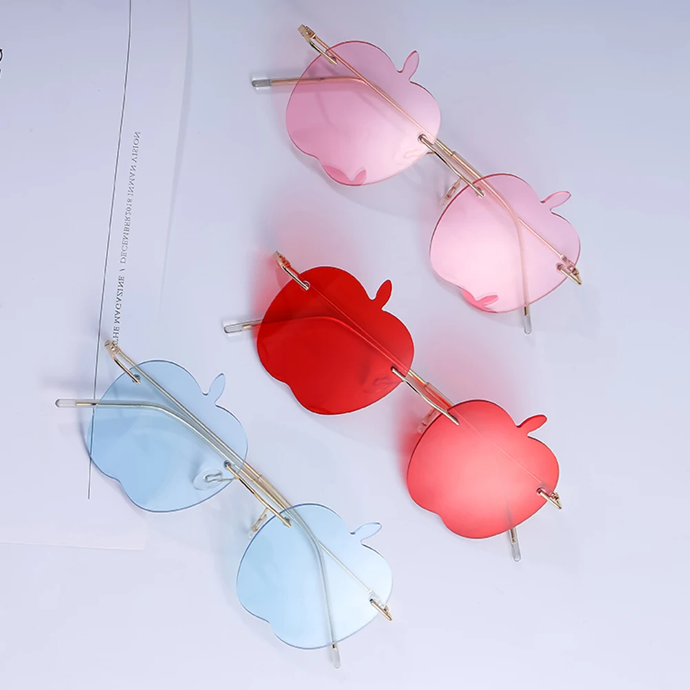 

1pc Apple Frameless Sunglasses Red for Women Lightweight Fashion Eyewear Party Birthday Photo Prop Rimless Glasses Decorative