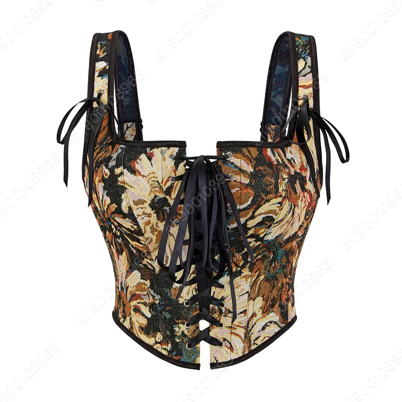

Overbust Corset Top Vintage Corset With Straps Zipper Floral Corset Bustier Halloween Party Costume