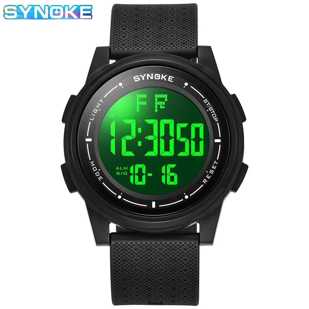 Synoke Outdoor Sport Watch Men Alarm Chrono Clock 5Bar Waterproof Military Watches LED Display Shock Digital Watch Thin Design