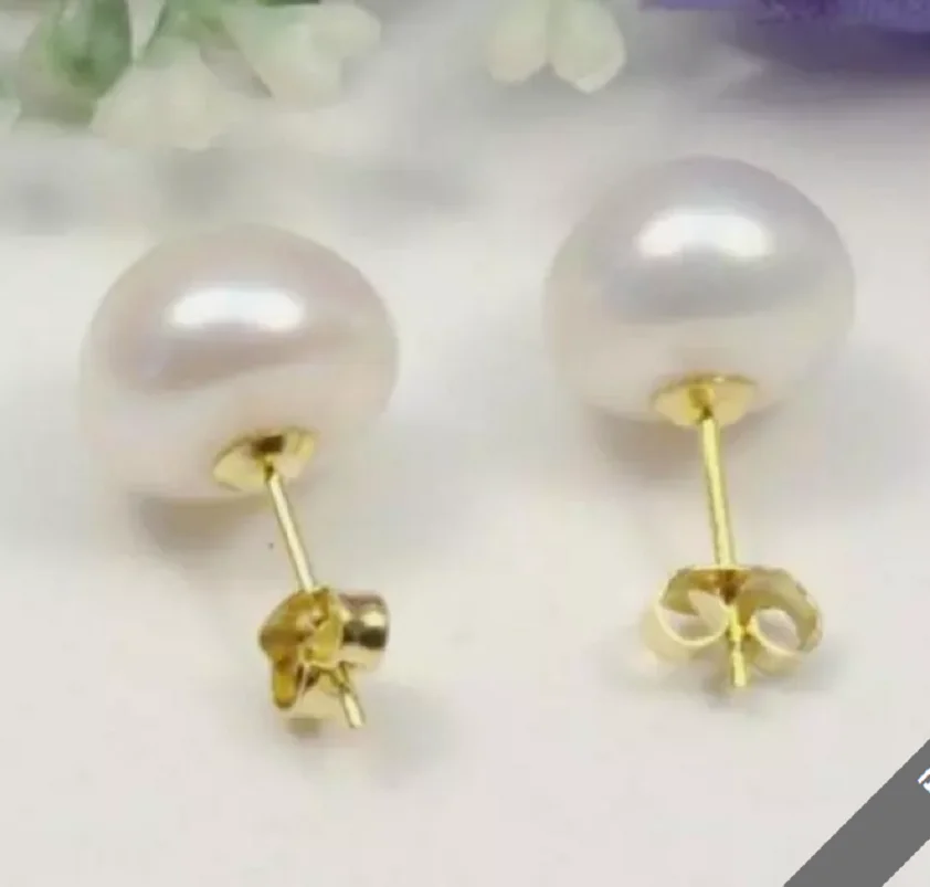 Real AAA+ natural 7-8mm white south sea pearl earrings 14k Gold stud earring