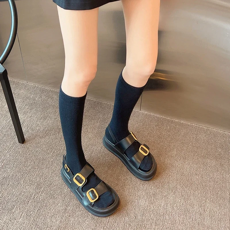 Gladiator Platform Women\'s Sandals 2023 Summer Women Flat Sandals Fashion Casual Metal Buckle Soft Bottom Ladies Sandals