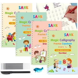 4 Books/set Magic Copybook Reusable English Practice Spanish Writing Pen Groove Alphabet Wordpad German Word Calligraphy