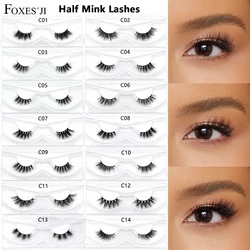 FOXESJI Mink Half Lashes Extension Natural Daily Reusable Short Strip Eye Lashes Mink Fluffy Soft Half False Eyelashes Make Up