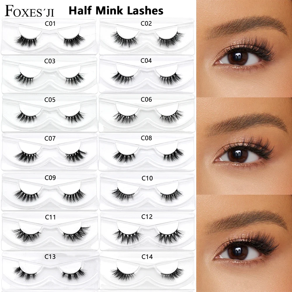 FOXESJI Mink Half Lashes Extension Natural Daily Reusable Short Strip Eye Lashes Mink Fluffy Soft Half False Eyelashes Make Up