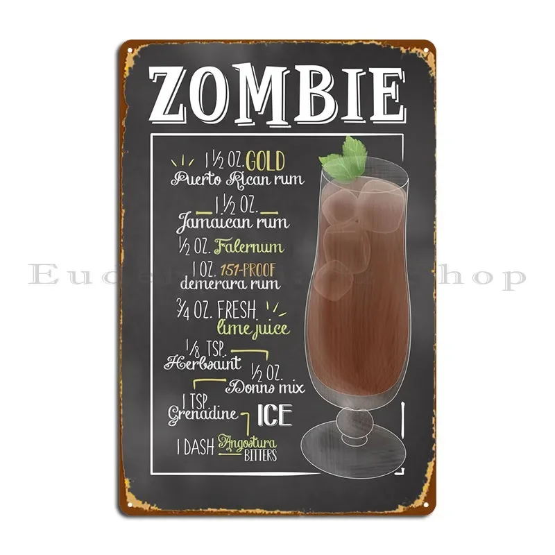 Zombie Cocktail Bar Metal Plaque Club Garage Custom Garage Bar Tin Sign Poster