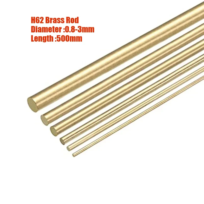 Weiyi 1/2/5pcs Diameter 0.8-3mm H62 Brass Round Rod Bar Diy Parts Thin Solid Metal Length 500mm Accept Customized
